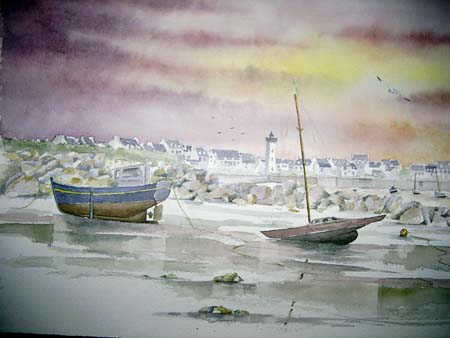 Aquarelle, marine de Bretagne, aquarelle de Bernard Beaulien