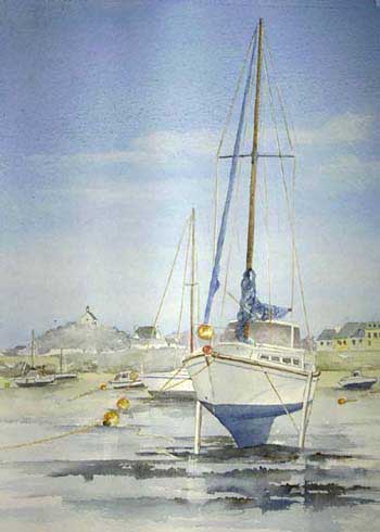 Bleu blanc, aquarelle de Bernard Beaulien