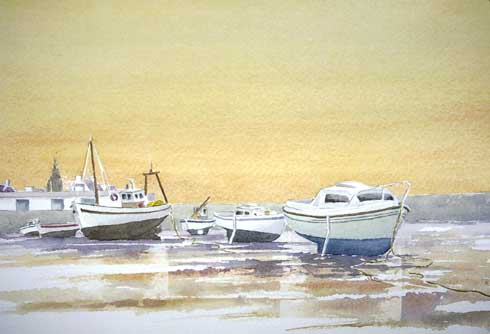 Le quai neuf Roscoff, aquarelle de Bernard Beaulien