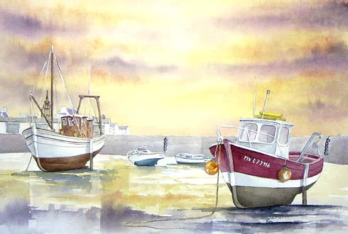Le quai Tristan Corbière Roscoff, aquarelle de Bernard Beaulien