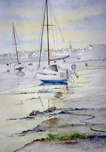 Devant le vieux quai de Roscoff, aquarelle de Bernard Beaulien