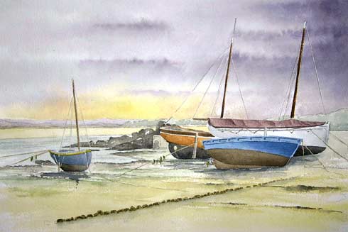 Aquarelle, marine de Bretagne, aquarelle de Bernard Beaulien