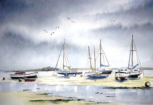 Aquarelle, marine de Bretagne, aquarelle de Bernard Beaulien