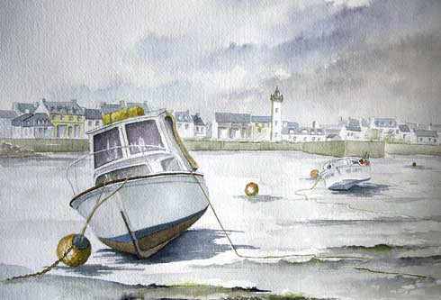 Eclaircie à Roscoff, aquarelle de Bernard Beaulien