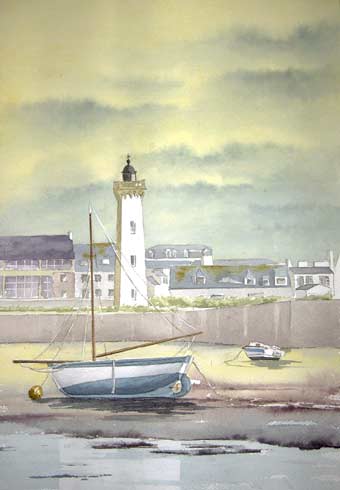 Petit matin au port, aquarelle