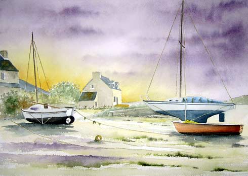 Aquarelle, marine de Bretagne, aquarelle de Bernard Beaulien