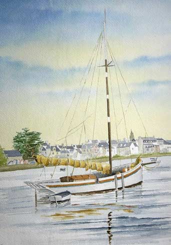 Le krog e barz au port, aquarelle de Bernard Beaulien