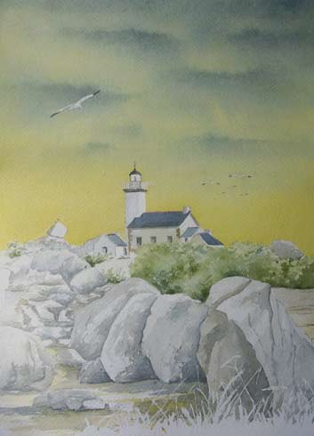 Le phare de Pontusval, aquarelle de Bernard Beaulien