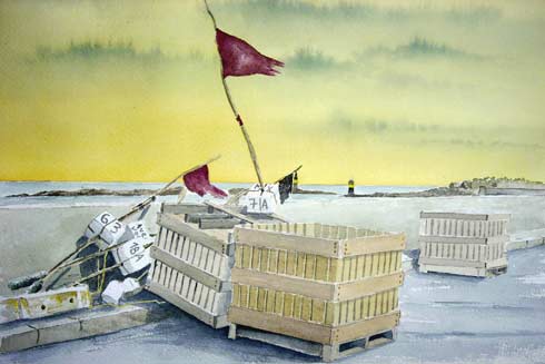 Sur le quai, aquarelle de Bernard Beaulien