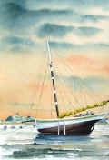 Matin au port, aquarelle