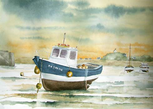 Aquarelle, marine de Bretagne, aquarelle de Bernard Beaulien