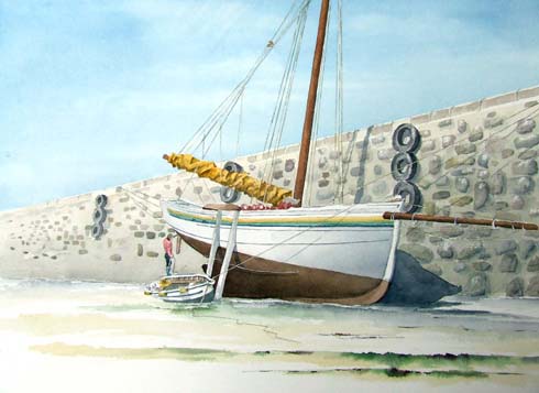 Le krog e barz au port, aquarelle de Bernard Beaulien
