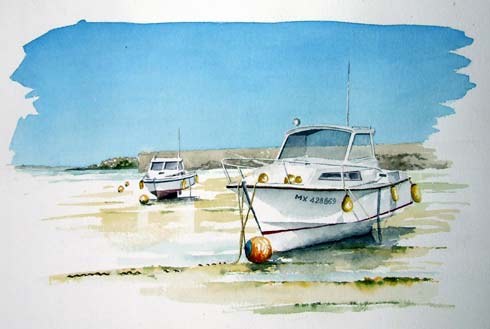 Ete sur l'estran, aquarelle de Bernard Beaulien