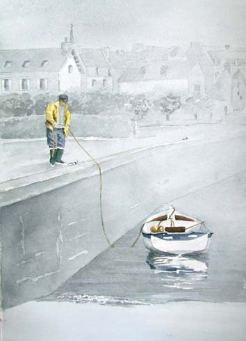 Préparatifs matinaux, aquarelle de Bernard Beaulien