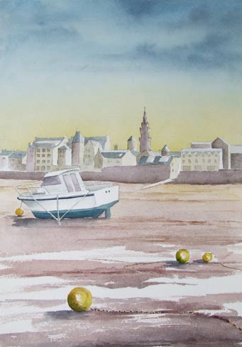 Aquarelle, marine de Bretagne, aquarelle de Bernard Beaulien