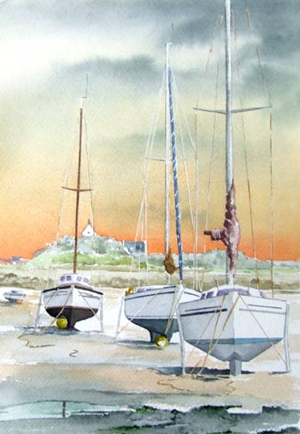 Lever de soleil, aquarelle de Bernard Beaulien
