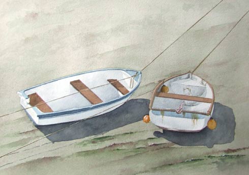 Annexes à quai, aquarelle de Bernard Beaulien