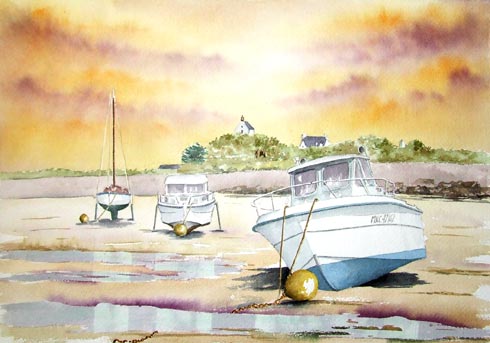 Lever de soleil, aquarelle de Bernard Beaulien