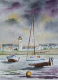Roscoff, Mauvais temps au phare, aquarelle