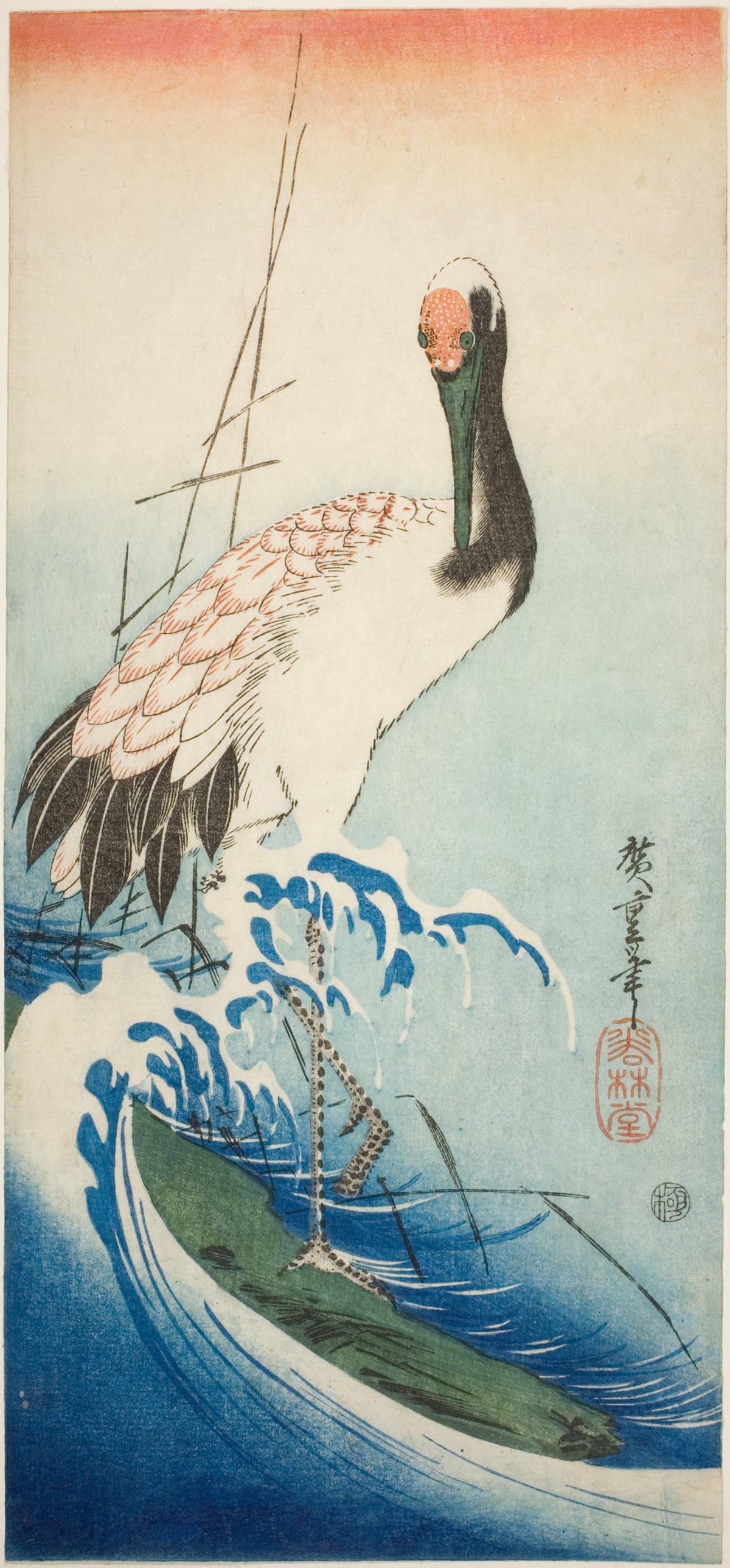 Crane and waves, Utagawa Hiroshige